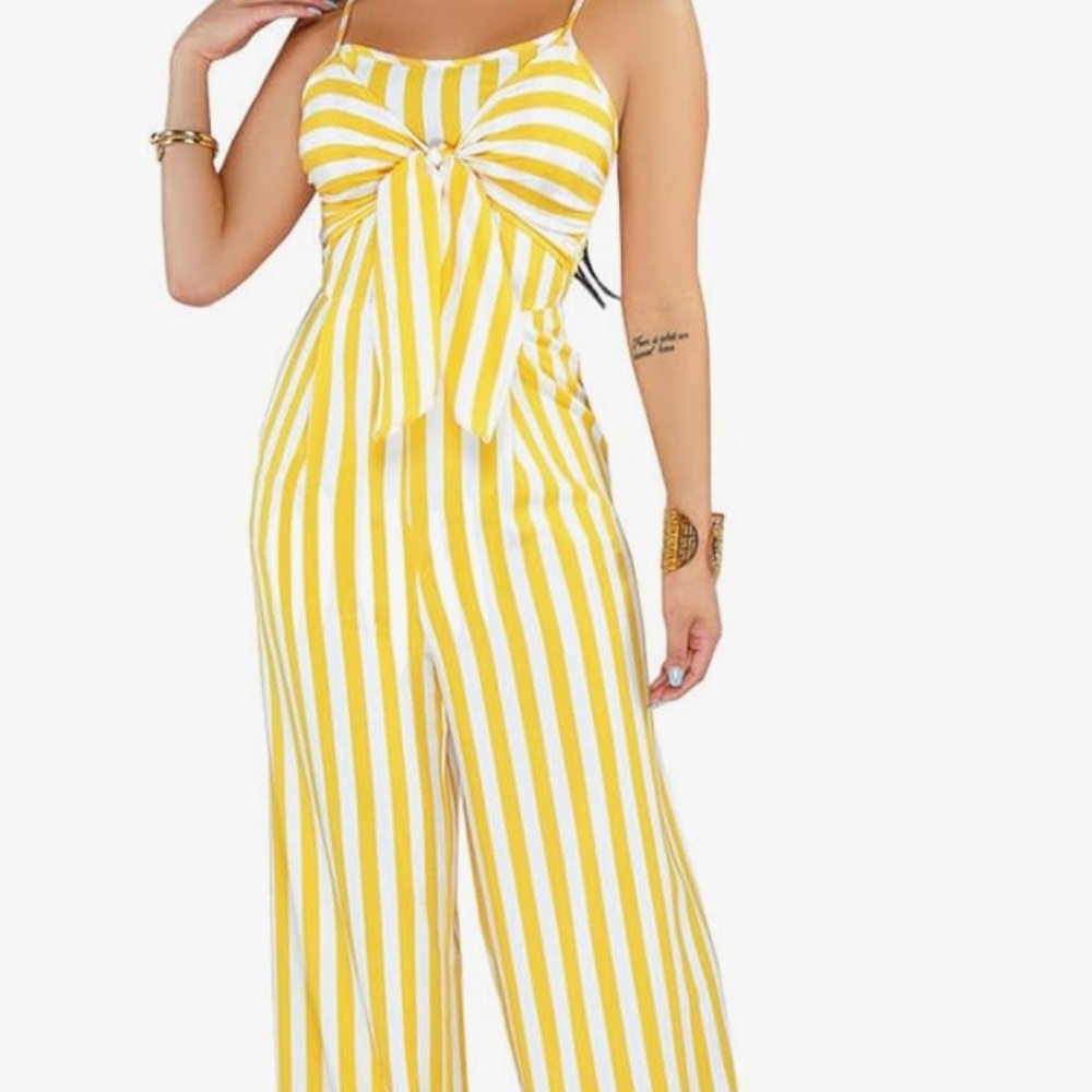 NWT Yellow and White Striped High-Waisted Jumpsuit